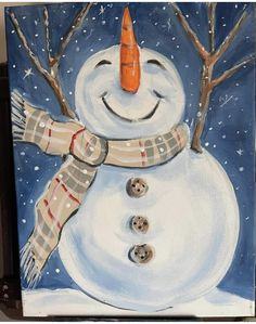 a painting of a snowman with a carrot on his head