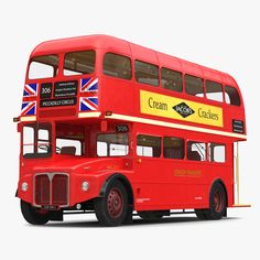 a red double decker bus on a white background