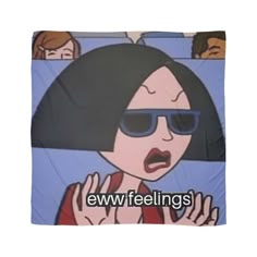 an animated image of a woman with sunglasses on her face and people in the background