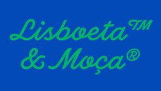 the words lisbeta & moca are green on a blue background with an image of