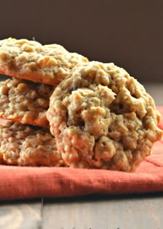 three oatmeal cookies stacked on top of each other