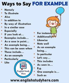 an english language poster with the words, ways to say for example and pictures on it