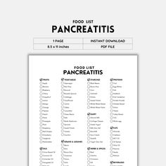 This printable is a carefully curated selection of foods designed to promote pancreatic health. Our Pancreatitis Food List serves as a valuable resource, empowering you to make informed dietary choices for optimal pancreatic function. WHAT YOU'LL GET * You'll get 1 high quality pdf file. This file is not editable. Please contact me if you have any difficulty. Each page is Letter Size (8.5 x 11 inches) Digital Print with instant access to be used for personal use only. HOW TO PRINT You can print from your personal computer, at any local print/copy shop, or online. PLEASE NOTE, THIS IS A DIGITAL DOWNLOAD ONLY. No physical product will be shipped. Please note: Color(s) on prints may differ somewhat due to the variations in computer monitors when viewing prints online versus the actual print. Food Coloring Mixing Chart, Food Coloring Chart, Diet Grocery List, Printable Shopping List, Breaded Chicken Breast