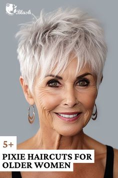 Copy these trend-setting pixie haircuts for older women to look younger, fresh, and alive! Pick your favorite style to radiate a youthful vibe! #hair #haircut #pixiecut #glamour Hairstyles For Coarse Hair Over 50, Trendy Pixie Haircut, Haircut Gray Hair, Haircut Tips, Pixie Haircut Ideas, Short Spiked Hair, Haircuts For Older Women, Pixie Bob Haircut, Short Hairdos