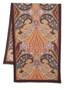 Find ETRO Paisley-print Frayed-hem Scarf on Editorialist. orange/multicolour cashmere-silk blend paisley print solid border frayed hem Italian Textiles, Brand Book, Scarf Sale, Sunflower Painting, Kids Branding, Jacquard Fabric, Paisley Print, Luxury Boutique, Trekking