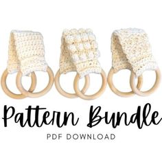 three crocheted wooden rings with the text pattern bundle