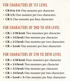 a list of characters for each character in the game, which includes numbers from 1 to 20