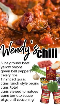 the recipe for wendy's chili is shown