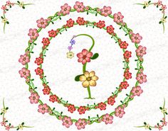 the letter f is made up of flowers and leaves in a circle with polka dots