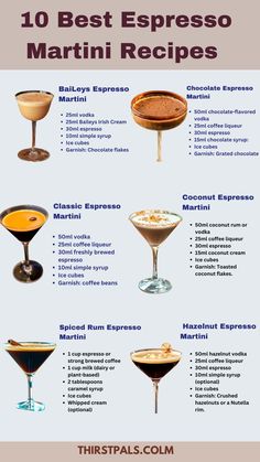 Looking for the best espresso martini recipes to suit any event? From the timeless Classic Espresso Martini to creative variations like Hazelnut, Spiced Rum, and Coconut, these recipes are designed to fit every occasion. Whether you're hosting a cozy gathering or a festive cocktail party, these espresso martinis are sure to impress. These variations are simple to prepare yet taste exceptional, making them perfect for both beginner and seasoned cocktail enthusiasts! Espresso Martini Variations, Espresso Martini Recipe Baileys, Chocolate Espresso Martini Recipe, Best Espresso Martini, Espresso Martini Ingredients, Vegan Shakes, Espresso Martini Recipe, Espresso Martinis, Alcohol Beverages