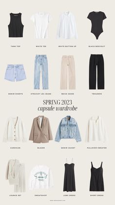 2023 Minimalist Wardrobe, Midsize Capsule Wardrobe, Korea Summer Outfit, Summer Basics Wardrobe, Transitional Spring Outfits, Spring 2023 Capsule Wardrobe, Spring 2023 Capsule, Time Capsule Wardrobe, Fall Capsule Wardrobe 2023