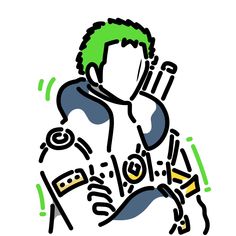 a drawing of a man with green hair