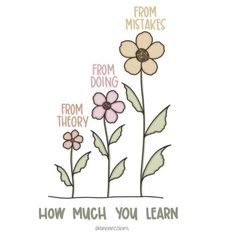 three flowers with the words from distance, from doing, from theory and how much you learn