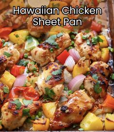 the hawaiian chicken sheet pan is ready to be eaten