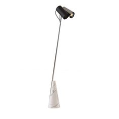 a black and white floor lamp with marble base