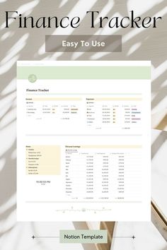 the finance tracker is displayed on top of a table