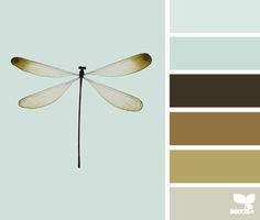 a color palette with different shades of brown, green and white dragonflies on the wings