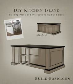 an image of a kitchen island with built - in cabinets on the front and side