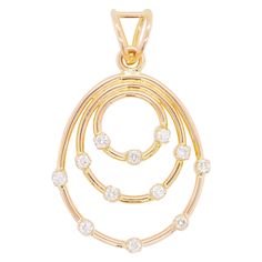 The beauty of this pendant lies in the simplicity of its construction. Concentric circular and oval gold rings with sprinkles of diamonds on it adds to the elegant beauty of this pendant. Perfect to be worn daily, this pendant will always feel refreshing. The pendant is set in 18 karat gold using the best of alloys. Gold wt: 3.286 g Dia wt: 12pcs - 0.28 cts Elegant Beauty, Estilo Art Deco, Diamond Art, Art Deco Fashion, Chains Necklace, Sprinkles, Gold Diamond, Gold Rings, Gold Necklace