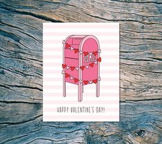 a valentine's day card with a pink mailbox