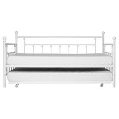 a white daybed with two trundles and a pull out bed underneath it