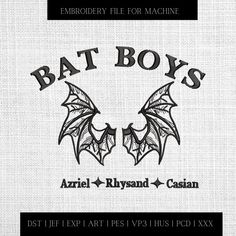 the bat boys logo is shown in black and white, with an image of two bats on