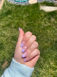 French Tip Purple, Lilac French Tip Nails, Purple French Tip Nails, French Tip Set, Purple French Tips, Wave Nails, Classy Acrylic, Purple Acrylic Nails, Bunny Nails