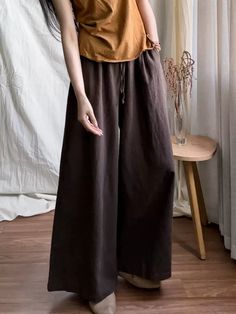 Babakud Women Dark Brown Trendy High- Waist Pants Cotton Linen Pants, Hooded Dress, Wide Leg Linen Pants, Spring Summer Dress, Linen Trousers, Dark Color, Summer Style Casual, Plaid Dress, Linen Women