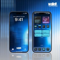 two cell phones sitting next to each other on top of a blue background with the words wal