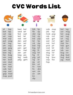 the cvc words list with different animals