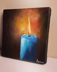 a painting of a lit candle on a table