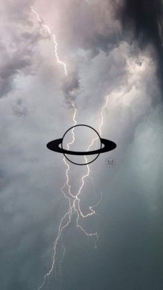 an object in the sky with lightning behind it