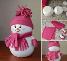 the instructions for making a snowman hat and scarf with yarn on it, in spanish