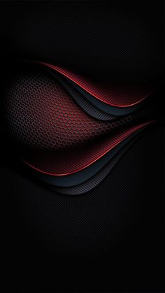 an abstract black and red wallpaper with wavy lines on the bottom, along with dark background