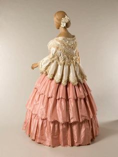 Marriage Woman Anonymous in 1856.  (I have no idea what this description means. I'd like more info but it only links to a photo.  Is it a real ensemble or a doll/figurine depicting 1856 fashion?  Help!) 1850s Fashion, 1860 Fashion, 1800s Fashion, Old Dresses, Vintage Gowns, Antique Clothing