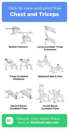 an exercise poster with exercises for chest and triceps