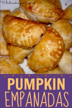 pumpkin empanadas on a plate with text overlay