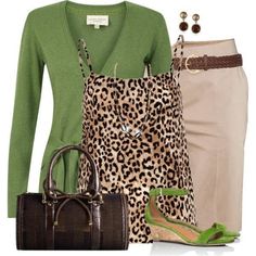 A little daring for me but I love the color of green and how well the textures go together Monogram Necklaces, Nails Leopard, Necklaces Personalized, Preppy Monogram, Leopard Print Skirt, Bracelets Jewelry, Print Skirt, Business Attire