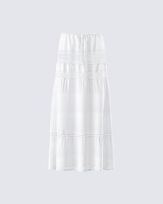 Give them something to daydream about in this white floral maxi skirt 😌 With lace trims, a drawstring, and a tiered design - this piece will have you flowing through the day with an energy everyone will be drawn to 🤍 Summer Long Skirt, White Maxi Skirt, White Long Skirt, Future Of Fashion, Welcome To The Future, Black Off Shoulder, Floral Maxi Skirt, No Waste, Lace Trims