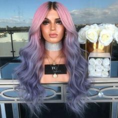 Ombre Women Fashion Curly Wig Cosplay Long Curly Hair Synthetic Wigs, #AD, ##Wigs, #Advertisement, #Synthetic, #Hair, #Long Purple And Pink Hair, Faux Hair, Stylish Short Hair, Hair Knot, Purple Gradient, Curly Hair Wig, Short Hair Wigs, Curly Wig, Peruvian Hair