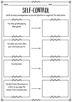 the self control worksheet for kids to learn how to use self - control