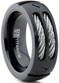 Latest Ring Designs, Black Titanium Ring, Wedding Ring Styles, Celtic Wedding Rings, Titanium Wedding Rings, Titanium Ring, Stainless Steel Cable, Ring Wedding Band, Titanium Rings