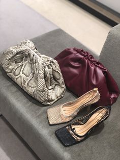 Bottega Veneta mesh sandals in black and beige & the pouche in burgundy & python leather pouch by PSL. Contact us via links on our website to place your order. Christmas Outfits For Women, Mesh Sandals, Cheap Purses, Popular Handbags, Handbags Casual, Handbags Affordable