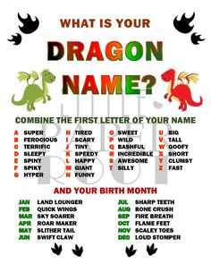 what is your dragon name? printable for children's birthday party or baby shower