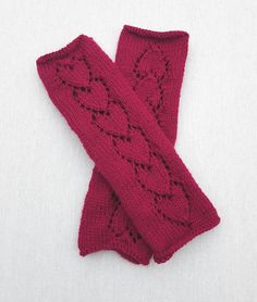 Red Finger-less Gloves, Knitted Wrist Warmers, Hand Made Pulse Warmers, Lace Arm Warmers, Texting Mittens, Non Wool Vegan Yarn Hand Warmers #fingerlessgloves #knittedgloves Lace Arm Warmers, Gloves Knitted, Faux Fur Pom Pom