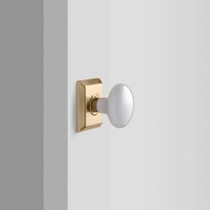 an open door with a knob on the side and a white wall in the background