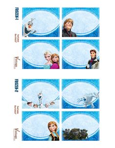 four different pictures of frozen princesses in blue and white