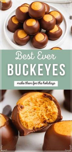 the best ever buckeyes recipe is shown with chocolate covered eggs and peanut butter