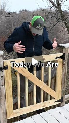 a man standing on top of a wooden bridge with his hands in his pockets and the caption today we are