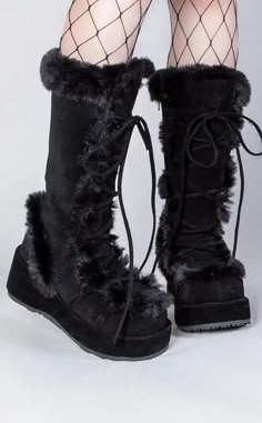 Demonia Lace Up Boots, Black Demonia Boots Fur, Teeth Platform Boots, Cute Black Boots Fur, Luxury Black Platform Boots For Winter, Luxury Platform Boots For Winter, Luxury Edgy Platform Winter Boots, Sister X Soeur Boots, Black Stompy Boots